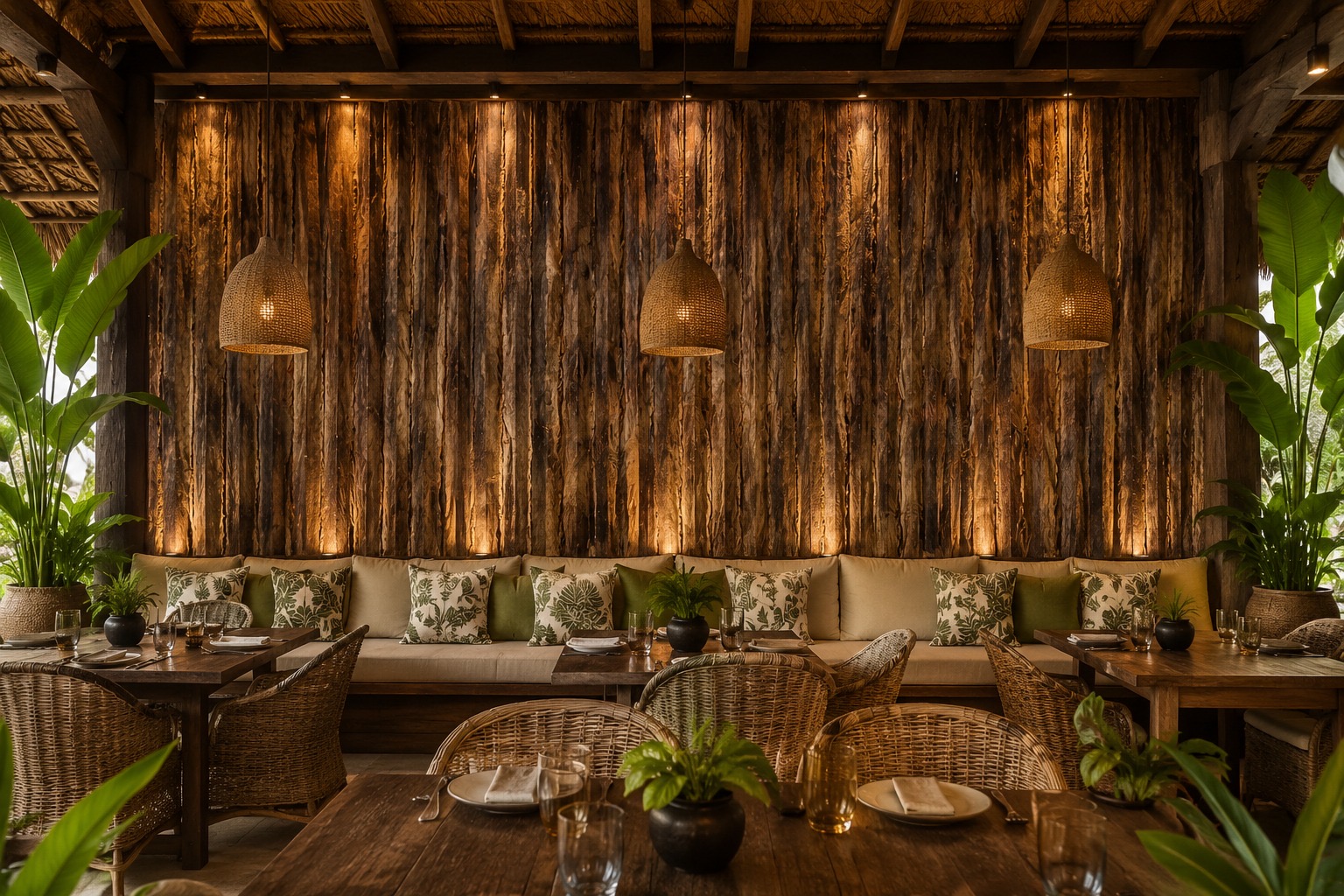 coEco panel feature wall in a tropical restaurant